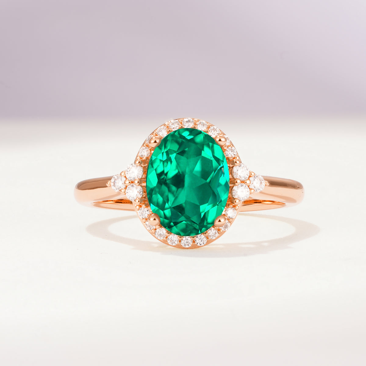 Romantic Oval Cut Full Halo Emerald Engagement Ring - Additional view