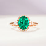 Romantic Oval Cut Full Halo Emerald Engagement Ring - Additional view