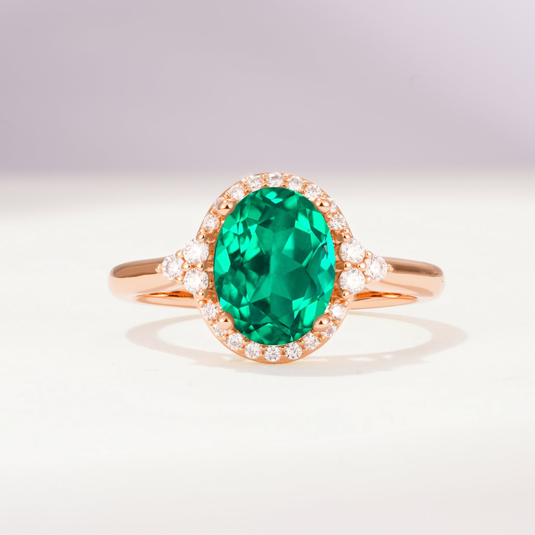 Romantic Oval Cut Full Halo Emerald Engagement Ring - Additional view