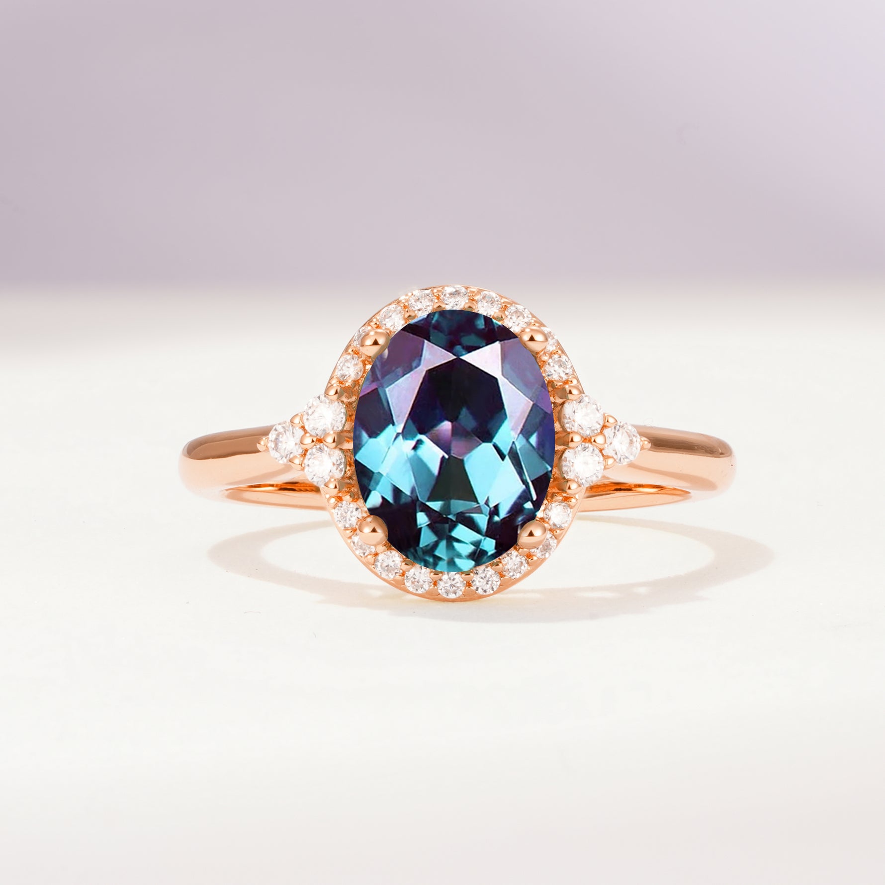 Romantic Oval Cut Full Halo Alexandrite Engagement Ring - Additional view