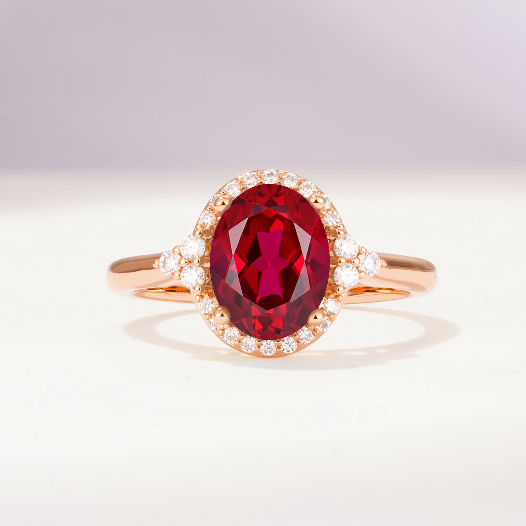 Romantic Oval Cut Full Halo Ruby Engagement Ring - Additional view