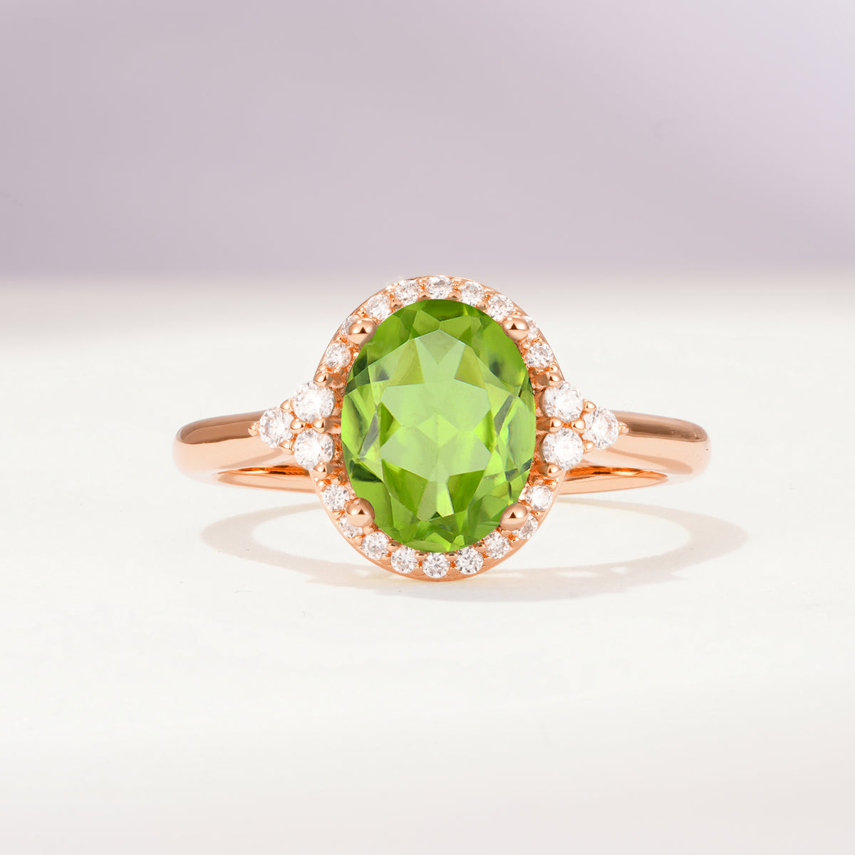 Romantic Oval Cut Full Halo Peridot Engagement Ring - Additional view