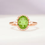 Romantic Oval Cut Full Halo Peridot Engagement Ring - Additional view