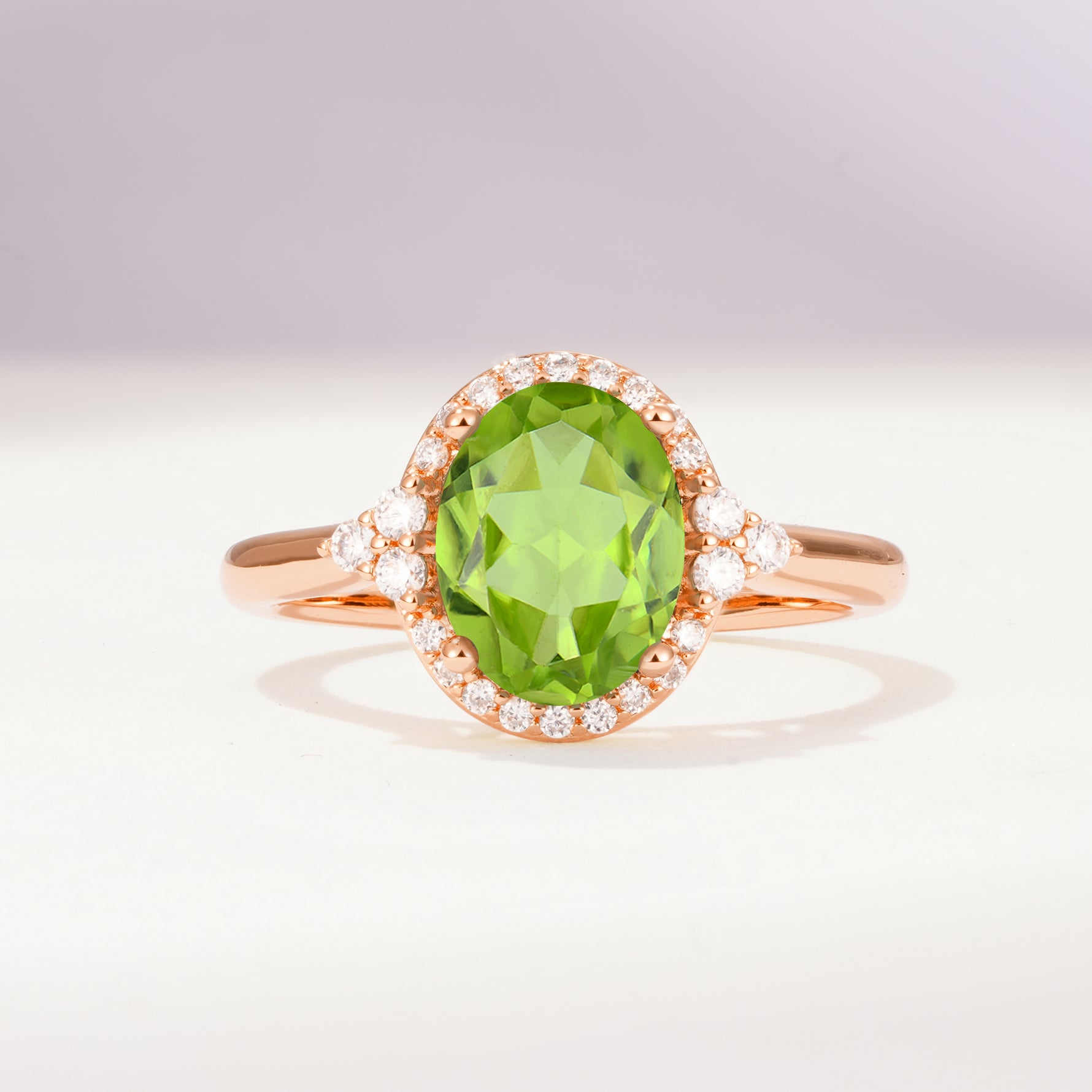 Romantic Oval Cut Full Halo Peridot Engagement Ring - Additional view