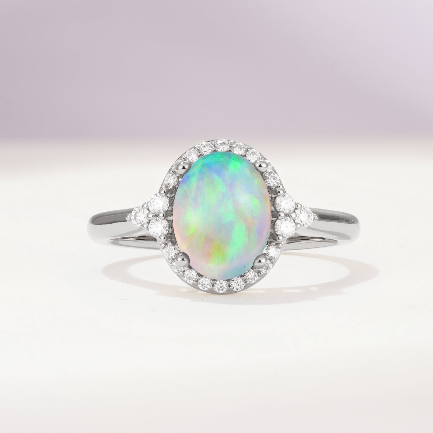 Romantic Oval Cut Full Halo Fire Opal Engagement Ring - Additional view