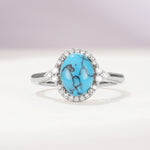 Romantic Oval Cut Full Halo Turquoise Engagement Ring - Additional view