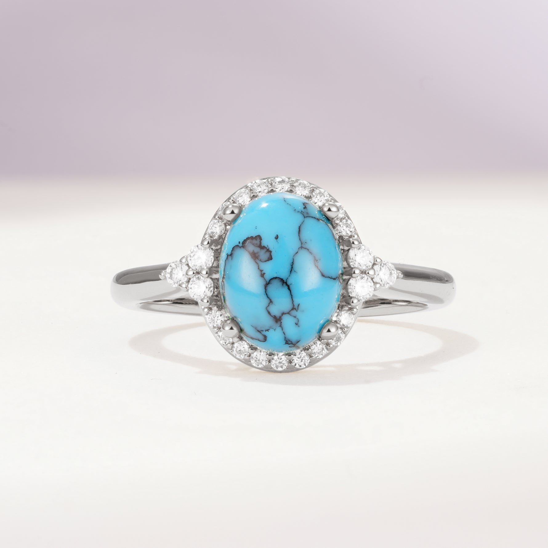 Romantic Oval Cut Full Halo Turquoise Engagement Ring - Additional view