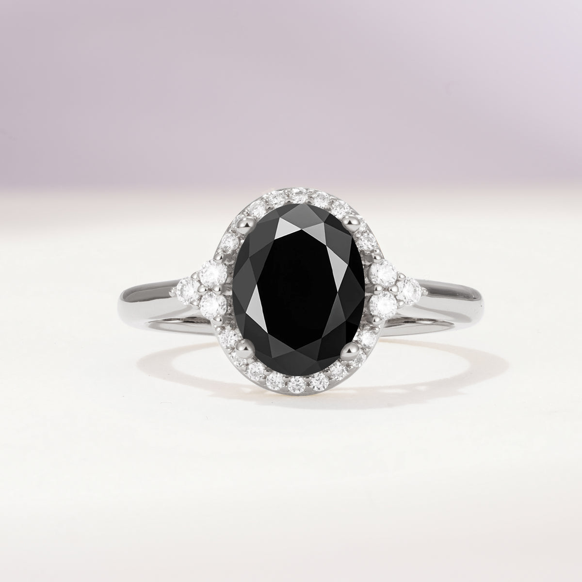 Romantic Oval Cut Full Halo Black Onyx Engagement Ring - Additional view