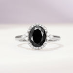 Romantic Oval Cut Full Halo Black Onyx Engagement Ring - Additional view