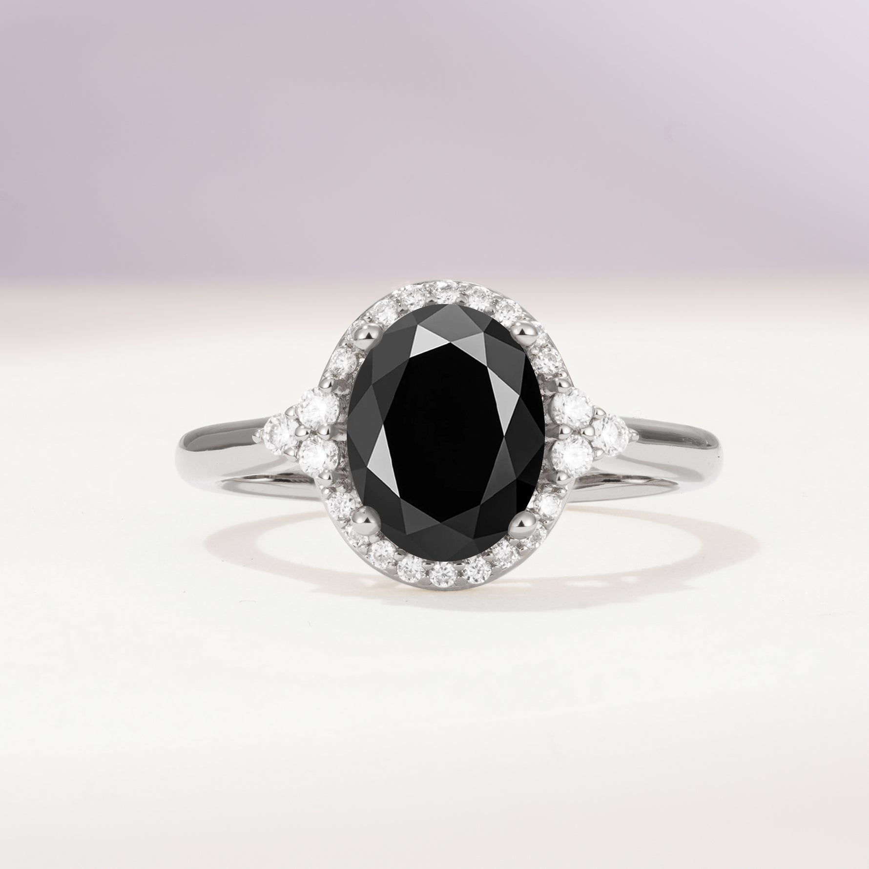 Romantic Oval Cut Full Halo Black Onyx Engagement Ring - Additional view