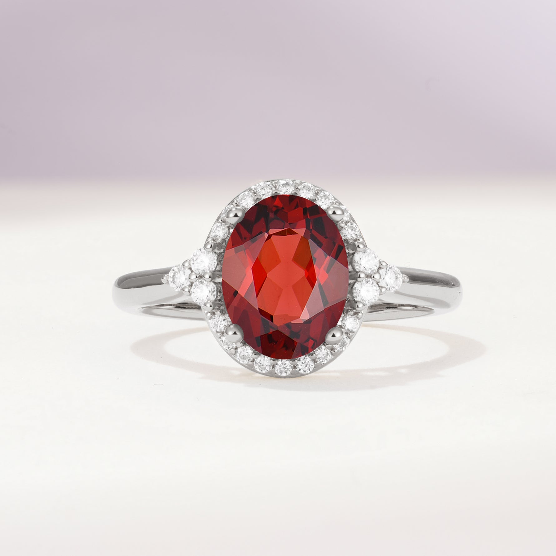 Romantic Oval Cut Full Halo Garnet Engagement Ring - Additional view