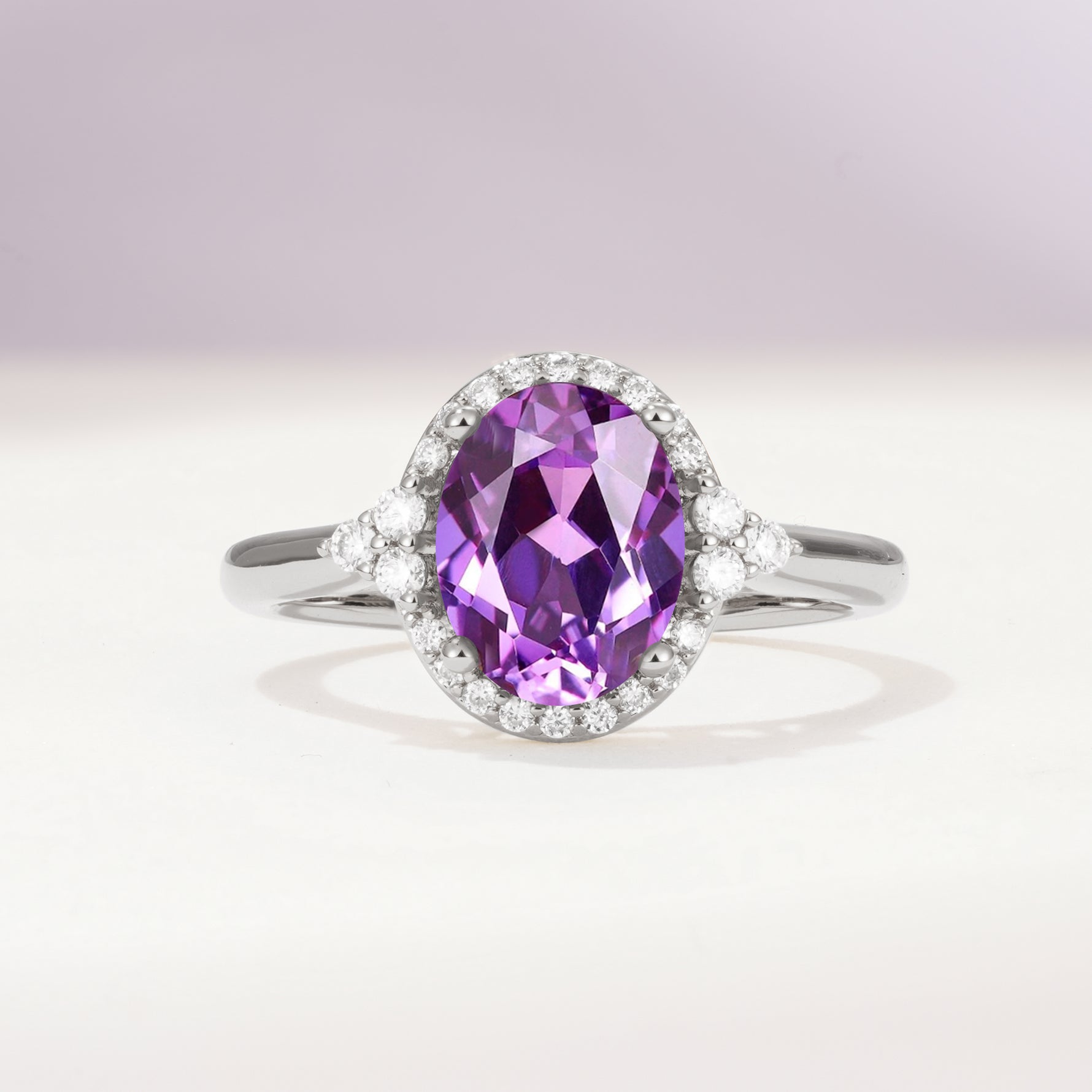 Romantic Oval Cut Full Halo Amethyst Engagement Ring - Additional view