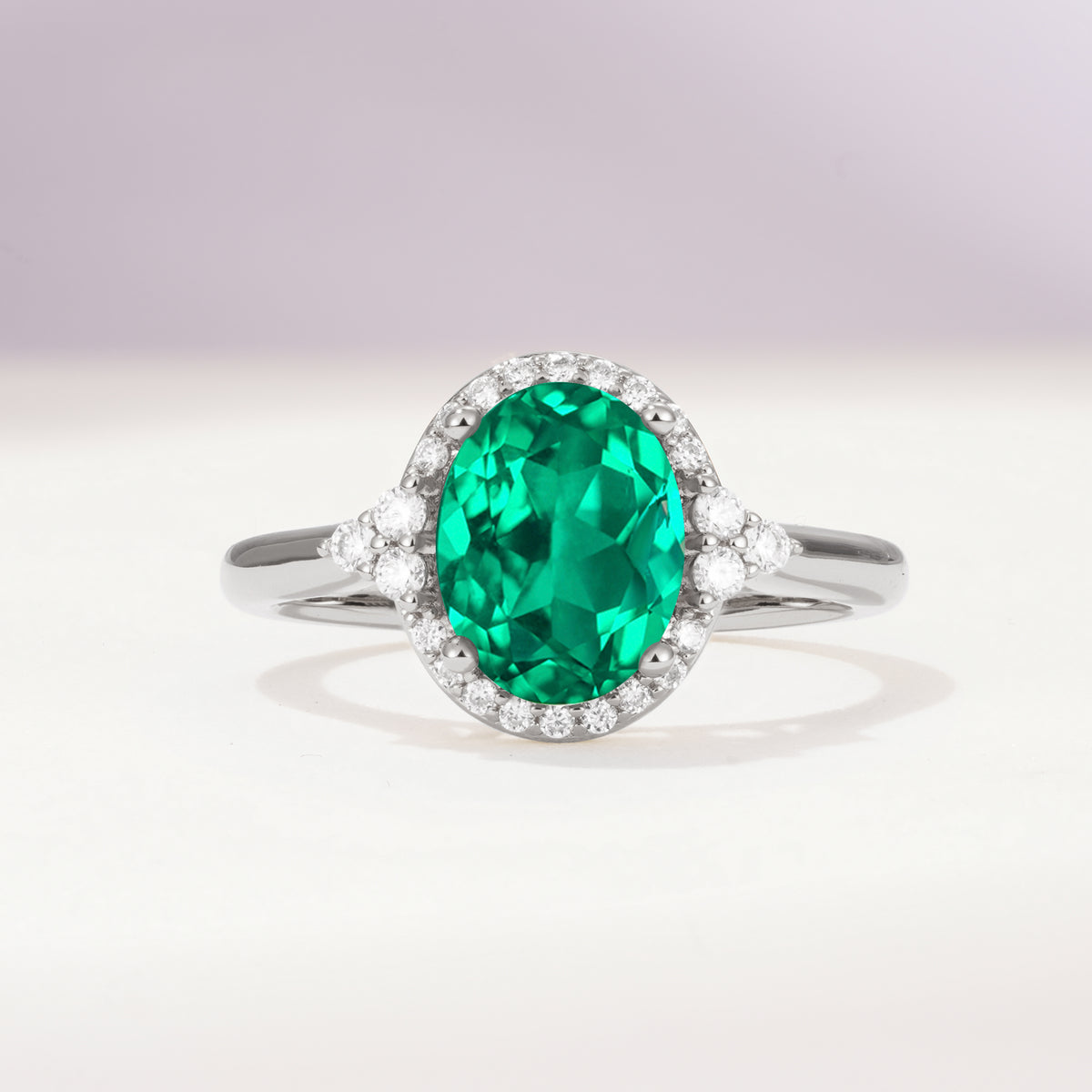 Romantic Oval Cut Full Halo Emerald Engagement Ring - Additional view