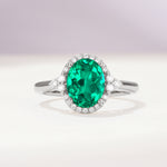 Romantic Oval Cut Full Halo Emerald Engagement Ring - Additional view