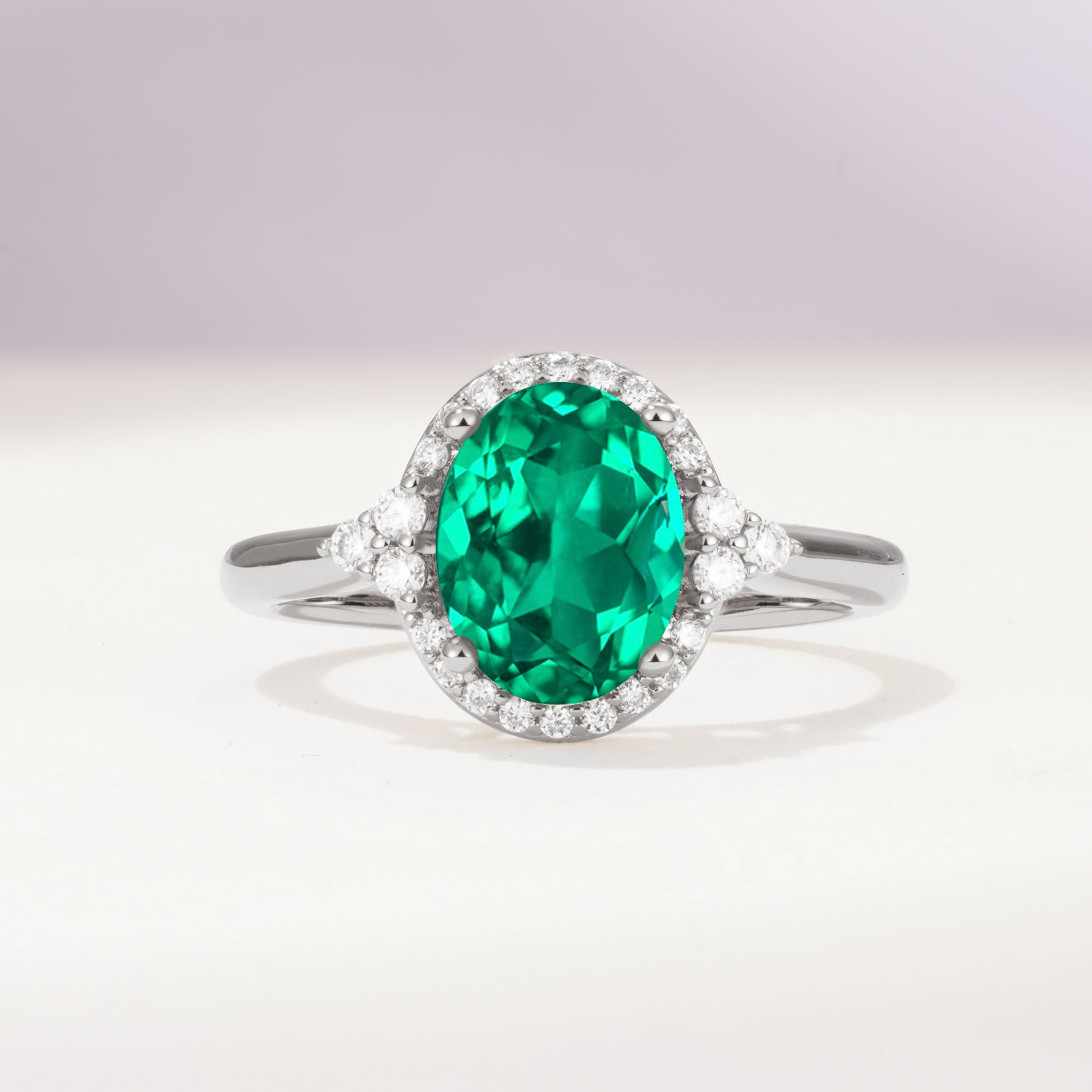 Romantic Oval Cut Full Halo Emerald Engagement Ring - Additional view