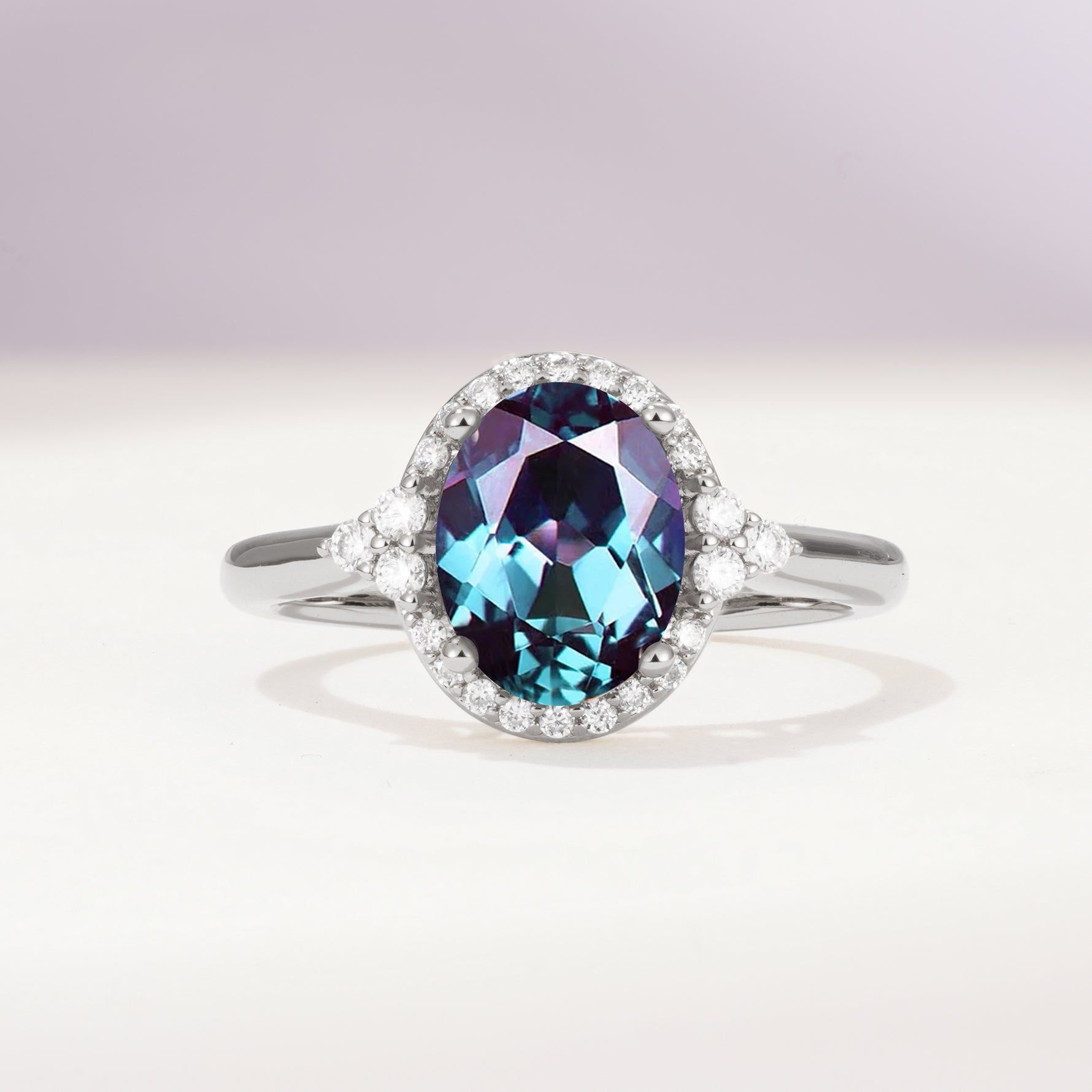 Romantic Oval Cut Full Halo Alexandrite Engagement Ring - Additional view