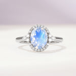 Romantic Oval Cut Full Halo Moonstone Engagement Ring - Additional view