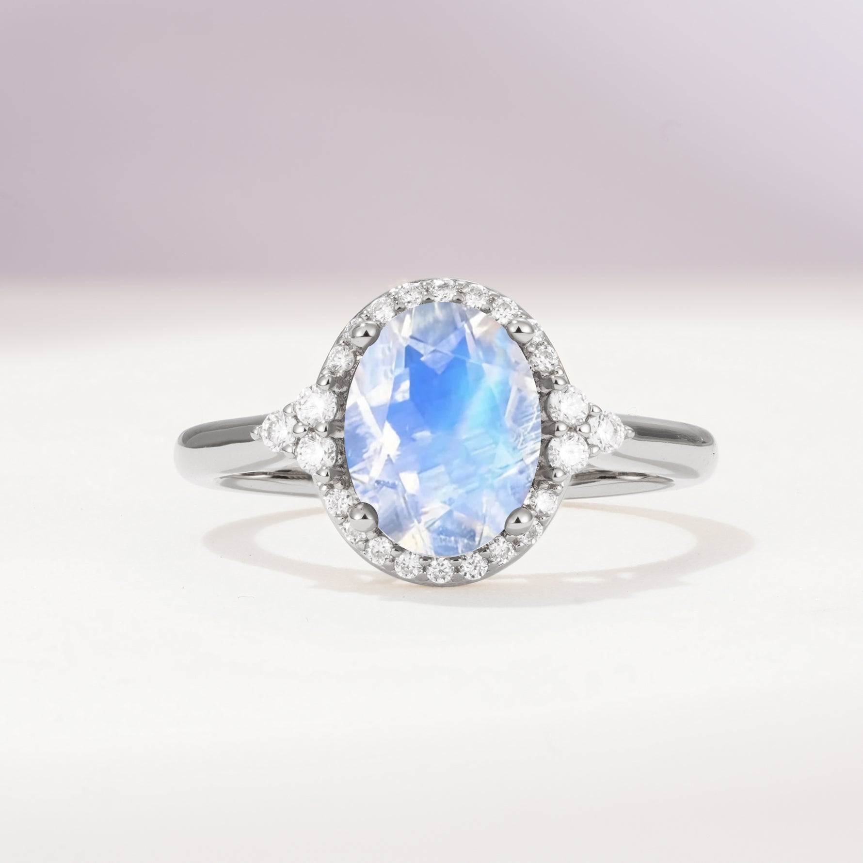 Romantic Oval Cut Full Halo Moonstone Engagement Ring - Additional view