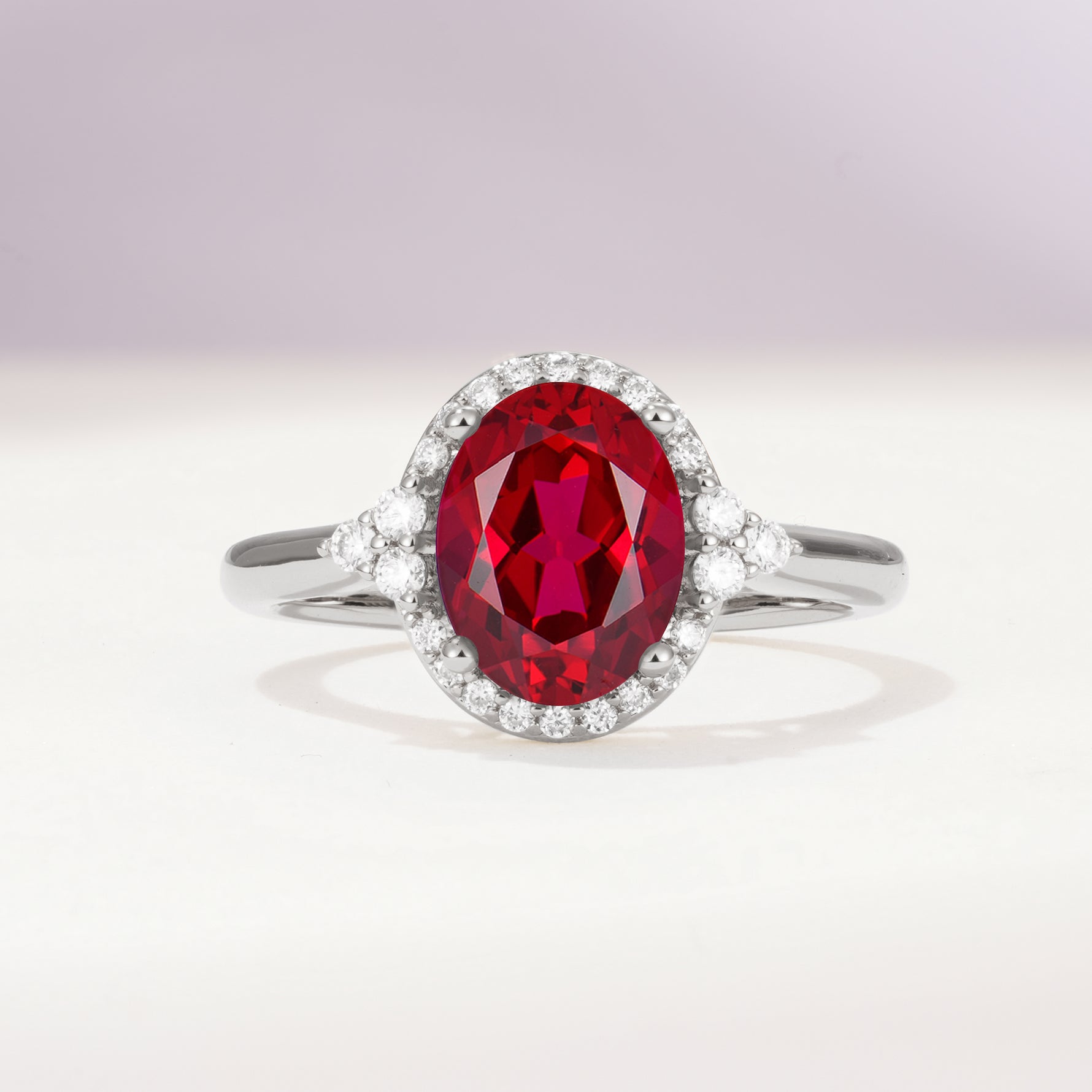 Romantic Oval Cut Full Halo Ruby Engagement Ring - Additional view
