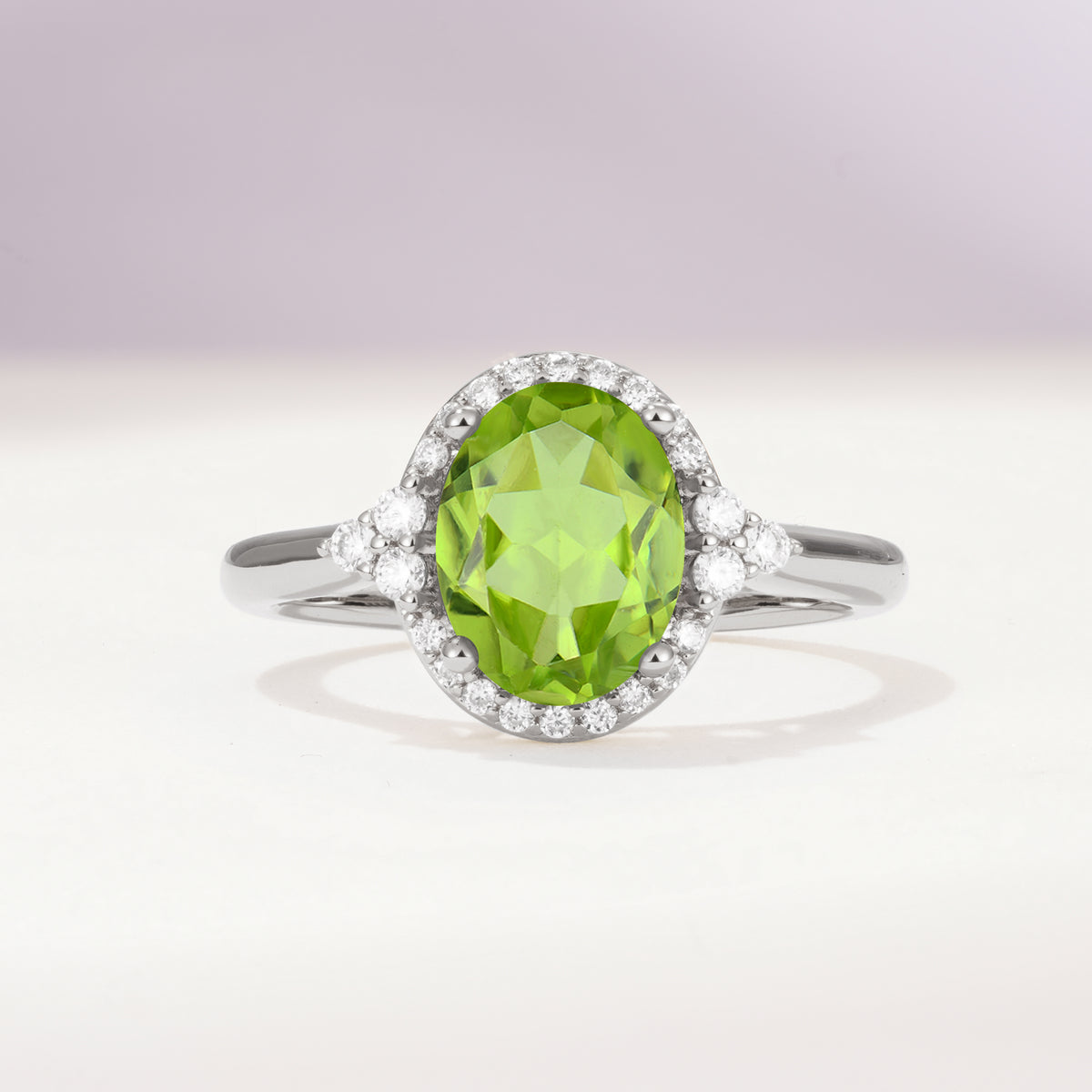 Romantic Oval Cut Full Halo Peridot Engagement Ring - Additional view