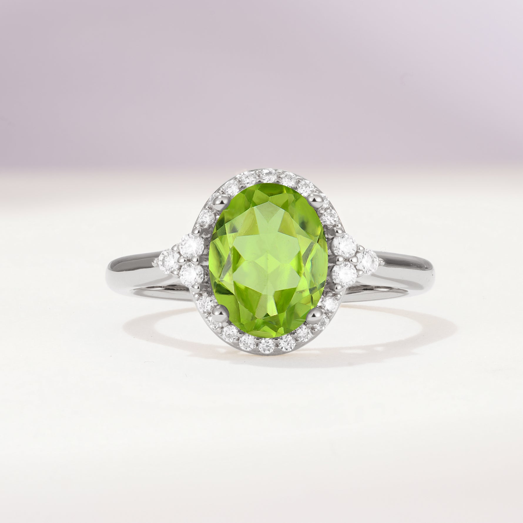 Romantic Oval Cut Full Halo Peridot Engagement Ring - Additional view