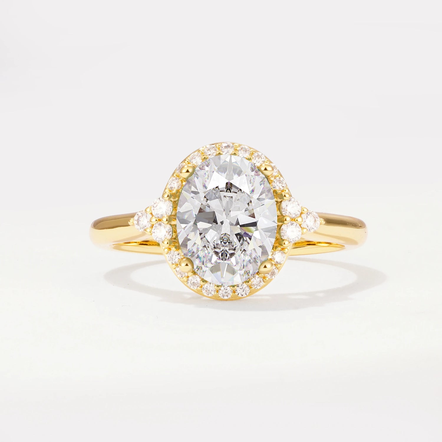 Halo Oval Cut Moissanite Engagement Ring with Side Stones for Women