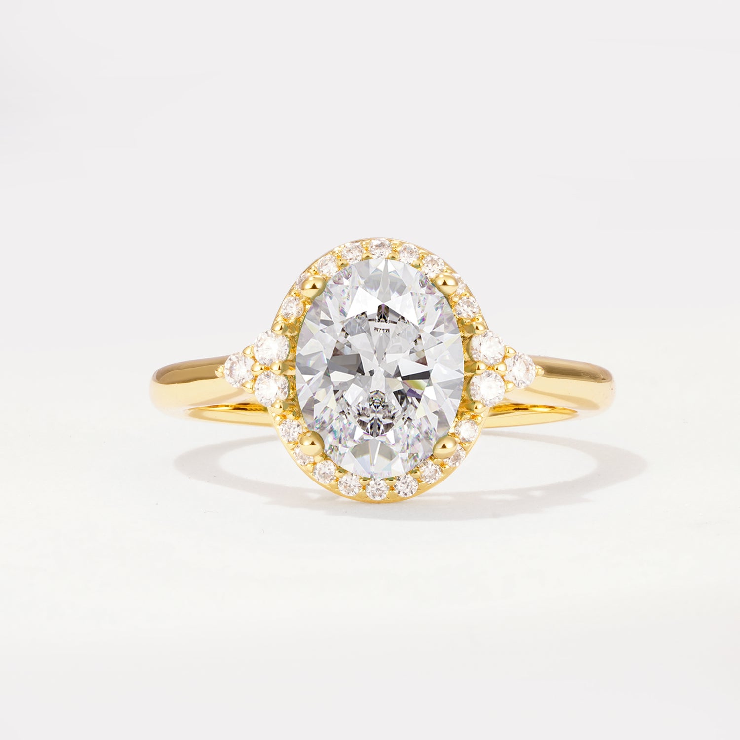 Halo Oval Cut Moissanite Engagement Ring with Side Stones for Women