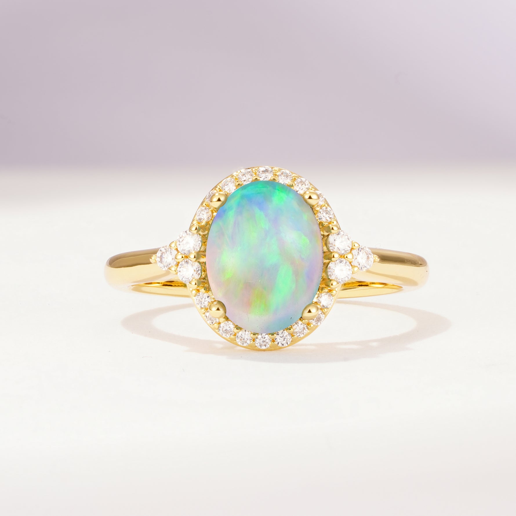 Romantic Oval Cut Full Halo Fire Opal Engagement Ring - Additional view