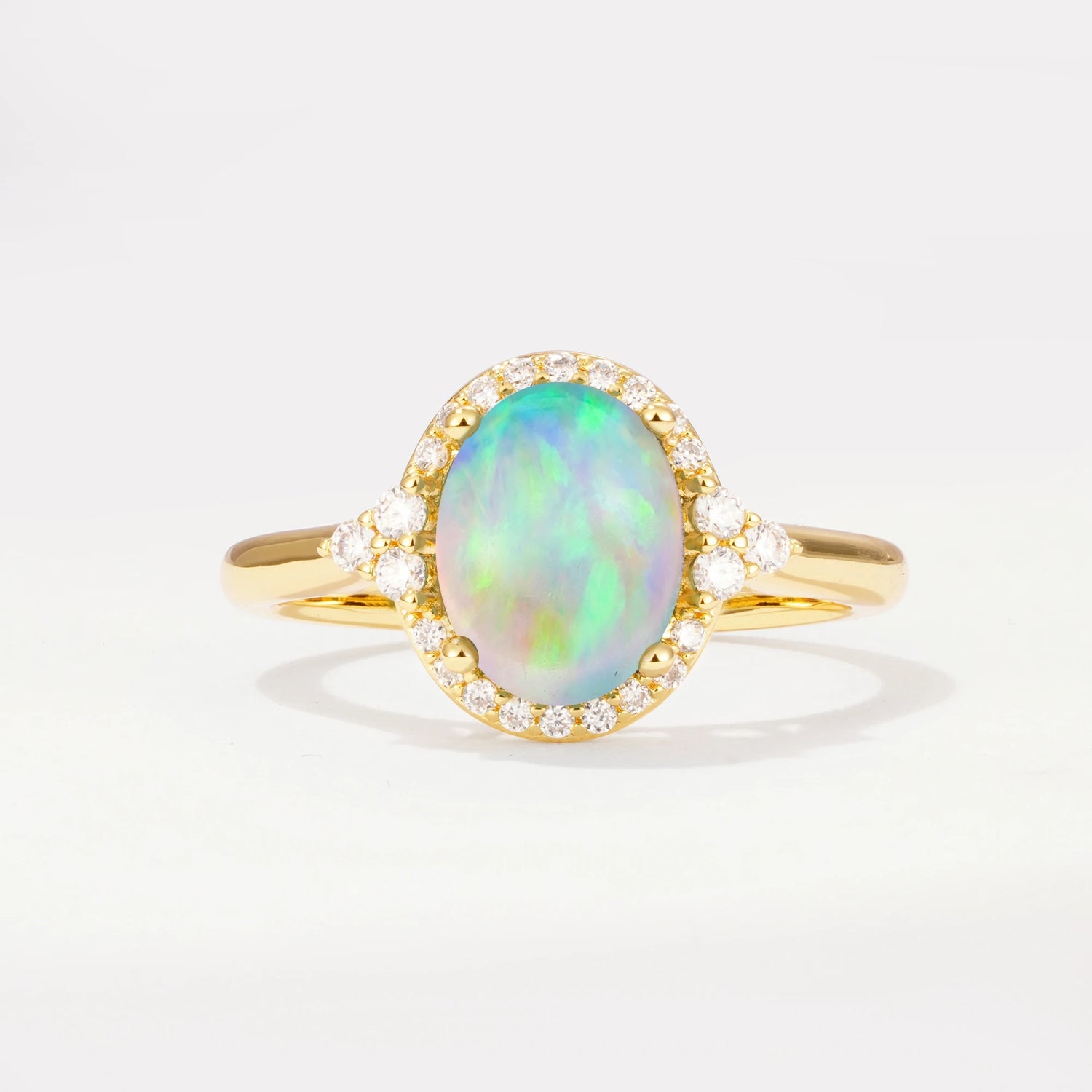 Romantic Oval Cut Full Halo Fire Opal Engagement Ring