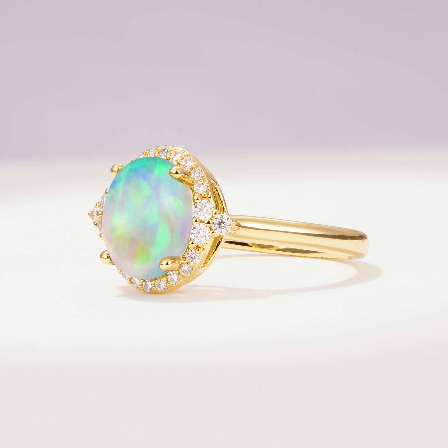 Romantic Oval Cut Full Halo Fire Opal Engagement Ring - Additional view