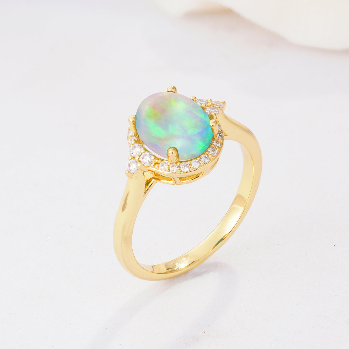 Romantic Oval Cut Full Halo Fire Opal Engagement Ring - Additional view