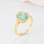 Romantic Oval Cut Full Halo Fire Opal Engagement Ring - Additional view