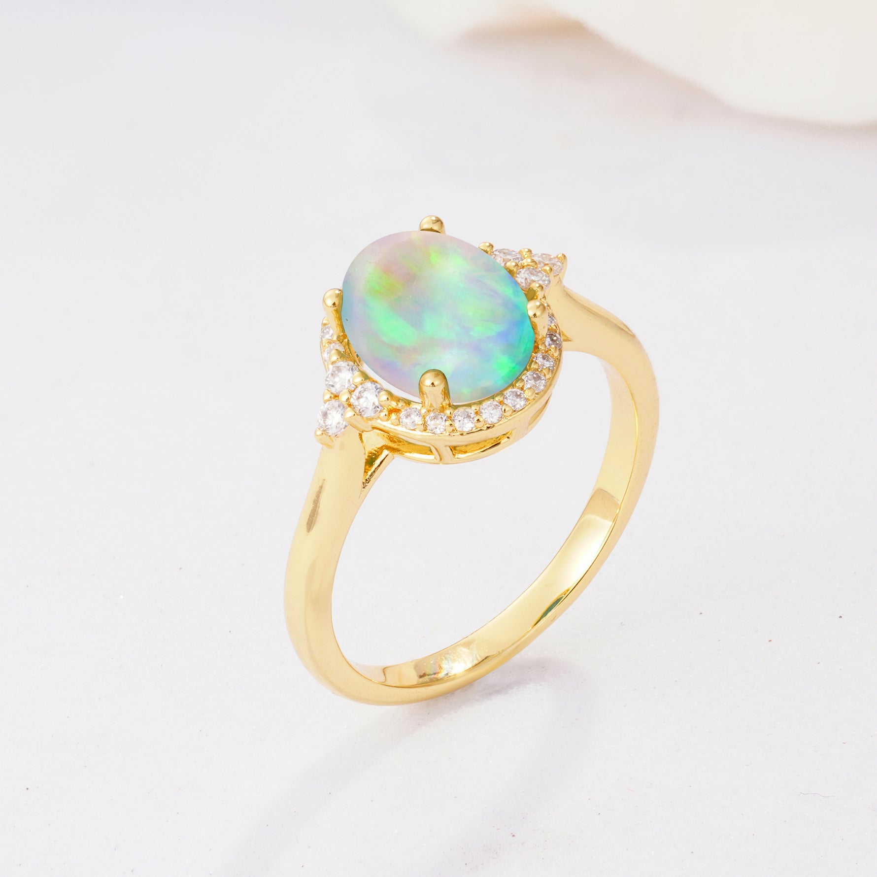 Romantic Oval Cut Full Halo Fire Opal Engagement Ring - Additional view