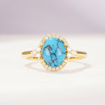 Romantic Oval Cut Full Halo Turquoise Engagement Ring - Additional view