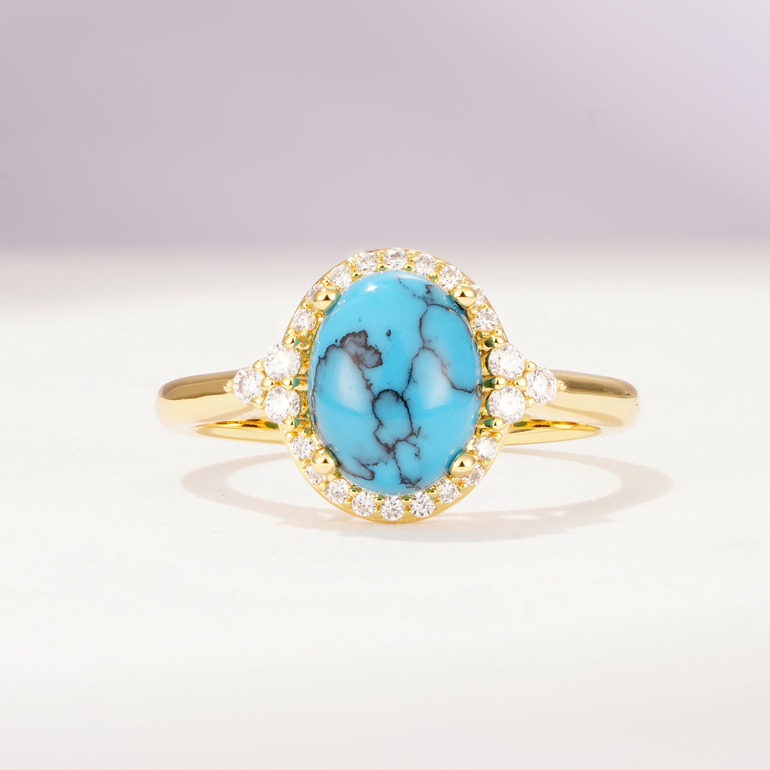 Romantic Oval Cut Full Halo Turquoise Engagement Ring - Additional view