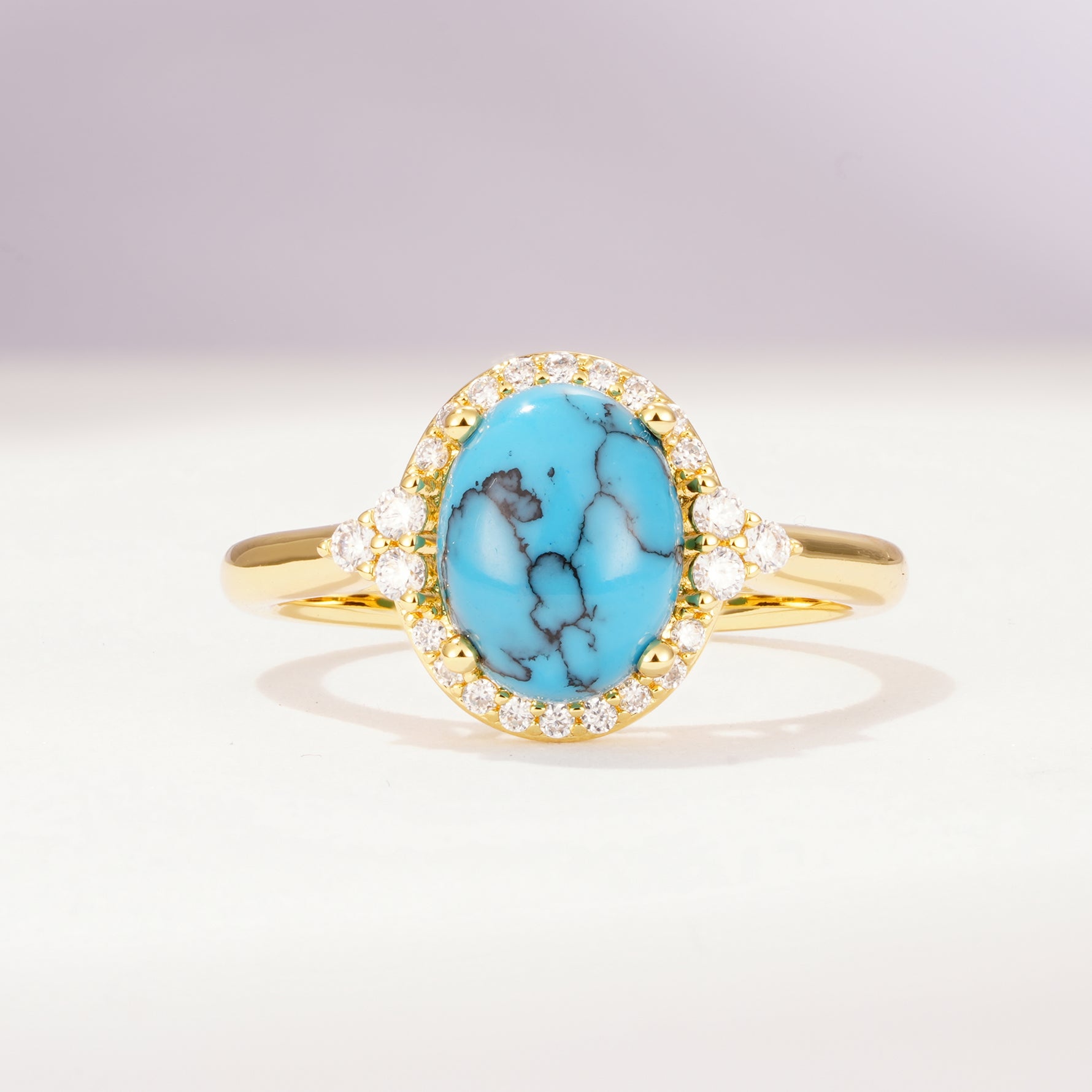 Romantic Oval Cut Full Halo Turquoise Engagement Ring - Additional view