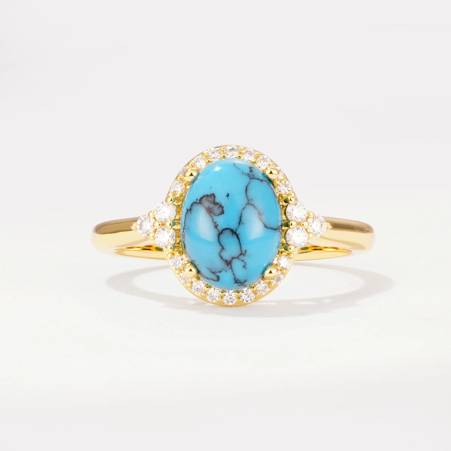 Romantic Oval Cut Full Halo Turquoise Engagement Ring