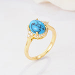 Romantic Oval Cut Full Halo Turquoise Engagement Ring - Additional view
