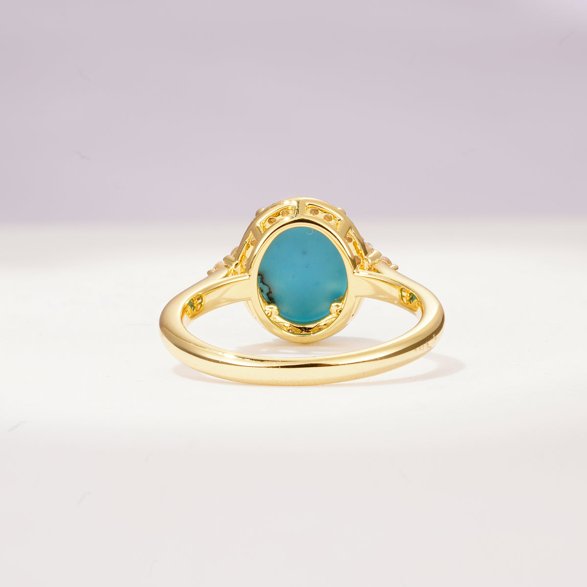 Romantic Oval Cut Full Halo Turquoise Engagement Ring - Additional view