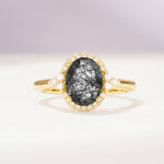 Romantic Oval Cut Full Halo Black Rutilated Quartz Engagement Ring - Additional view