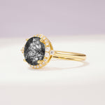 Romantic Oval Cut Full Halo Black Rutilated Quartz Engagement Ring - Additional view