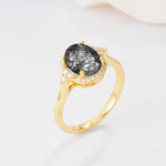 Romantic Oval Cut Full Halo Black Rutilated Quartz Engagement Ring - Additional view