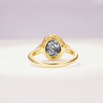 Romantic Oval Cut Full Halo Black Rutilated Quartz Engagement Ring - Additional view
