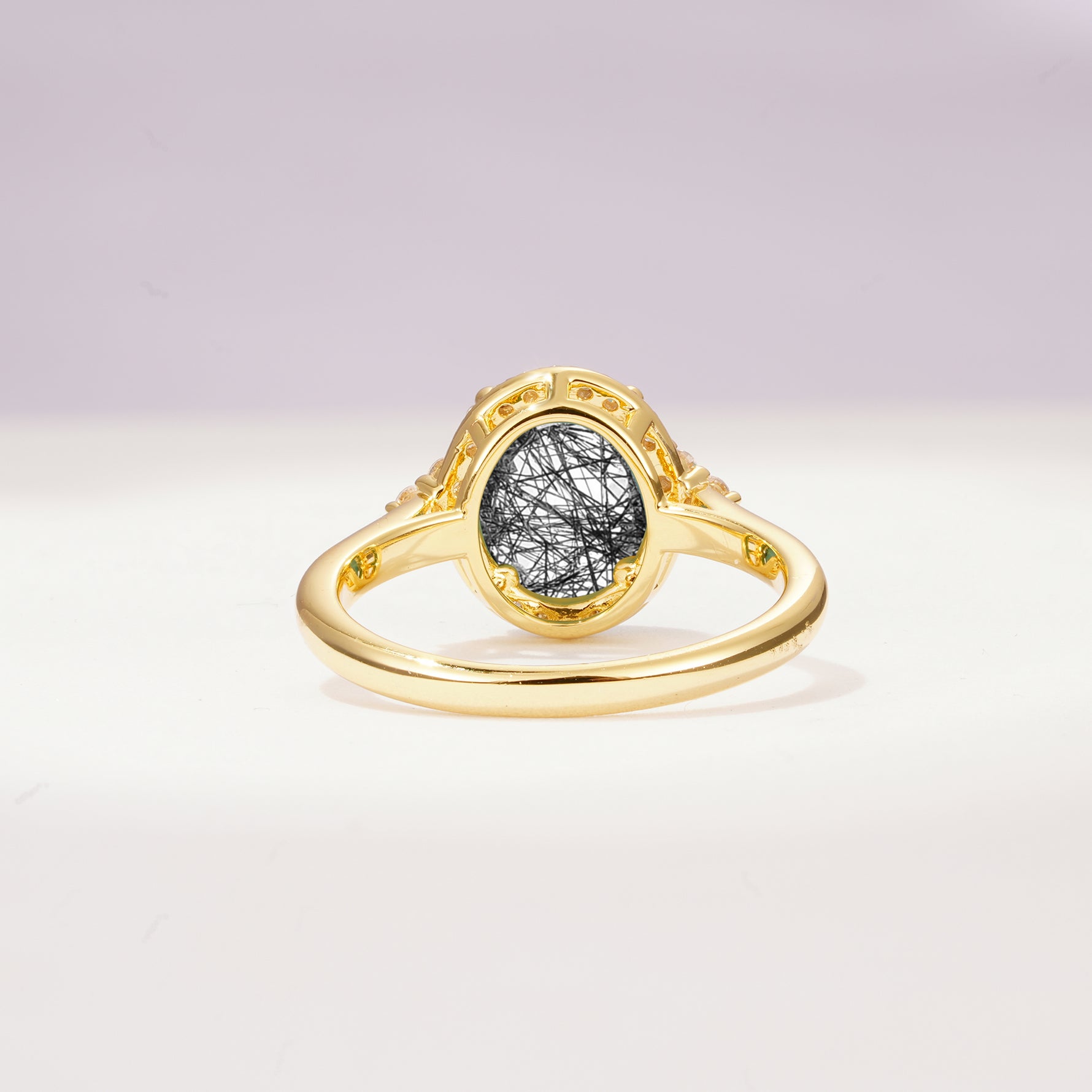 Romantic Oval Cut Full Halo Black Rutilated Quartz Engagement Ring - Additional view