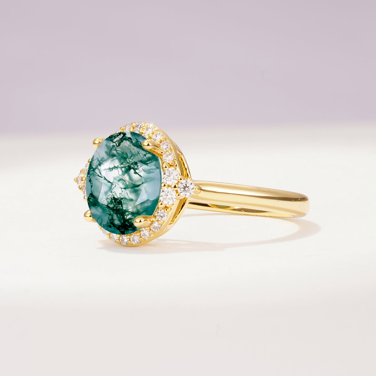 SR09197 Moss Agate Ring - White-Gold