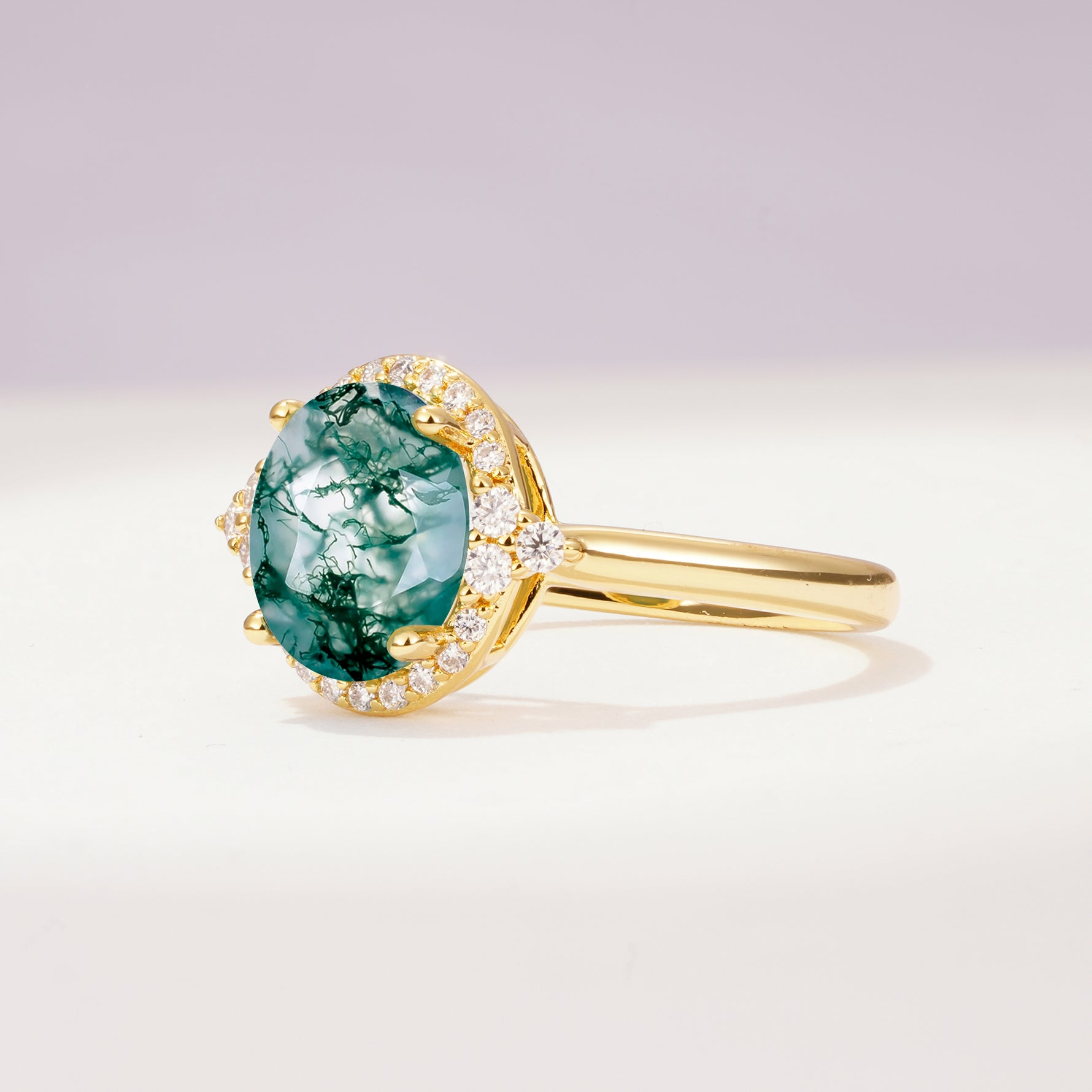 SR09197 Moss Agate Ring - White-Gold