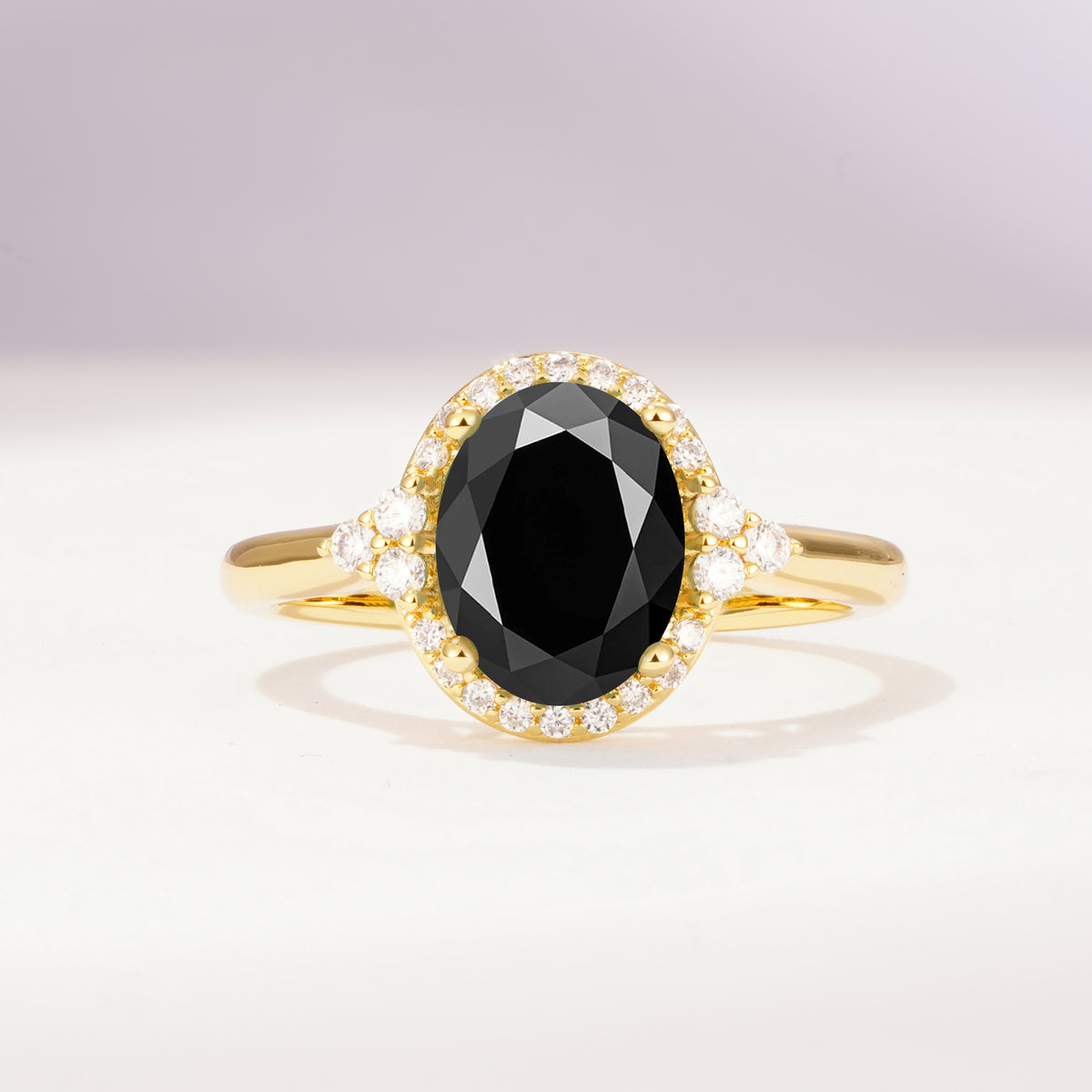 Romantic Oval Cut Full Halo Black Onyx Engagement Ring - Additional view