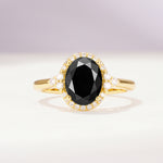 Romantic Oval Cut Full Halo Black Onyx Engagement Ring - Additional view