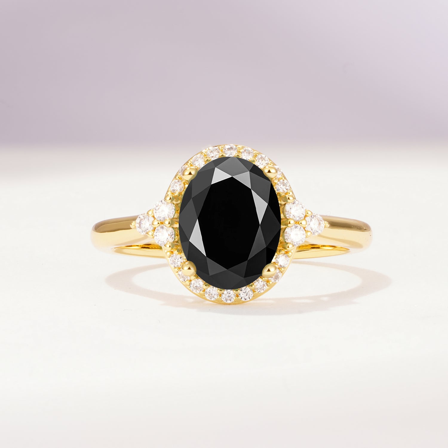 Romantic Oval Cut Full Halo Black Onyx Engagement Ring - Additional view