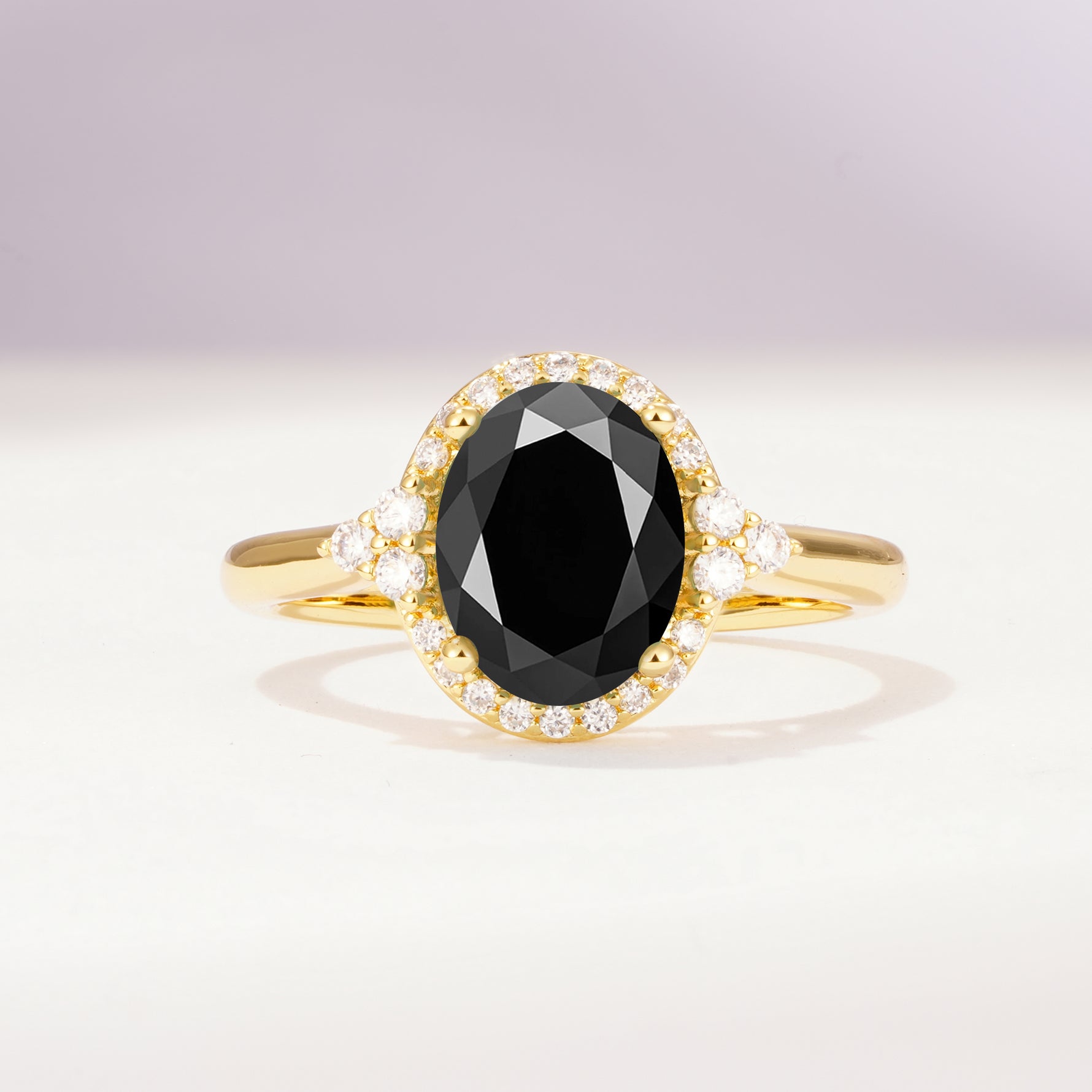 Romantic Oval Cut Full Halo Black Onyx Engagement Ring - Additional view